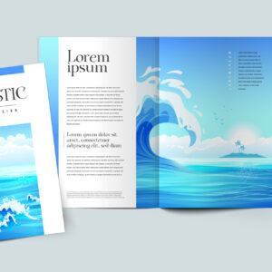 Realistic colored mockup design of magazine cover on marine theme vector illustration