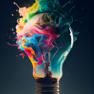 Creative light bulb abstract on glowing blue background ,generative artificial intelligence